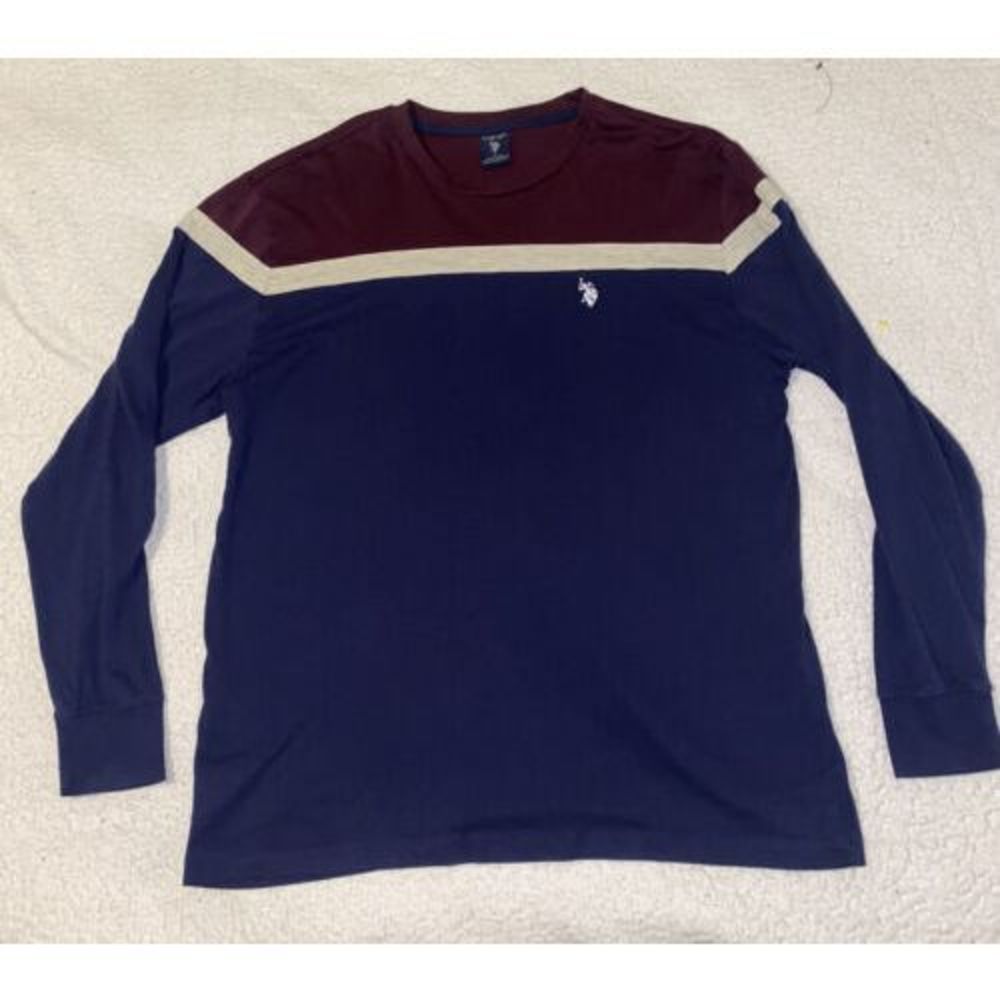US Polo Association Maroon Navy Crewneck Men’s Sz L Stripe